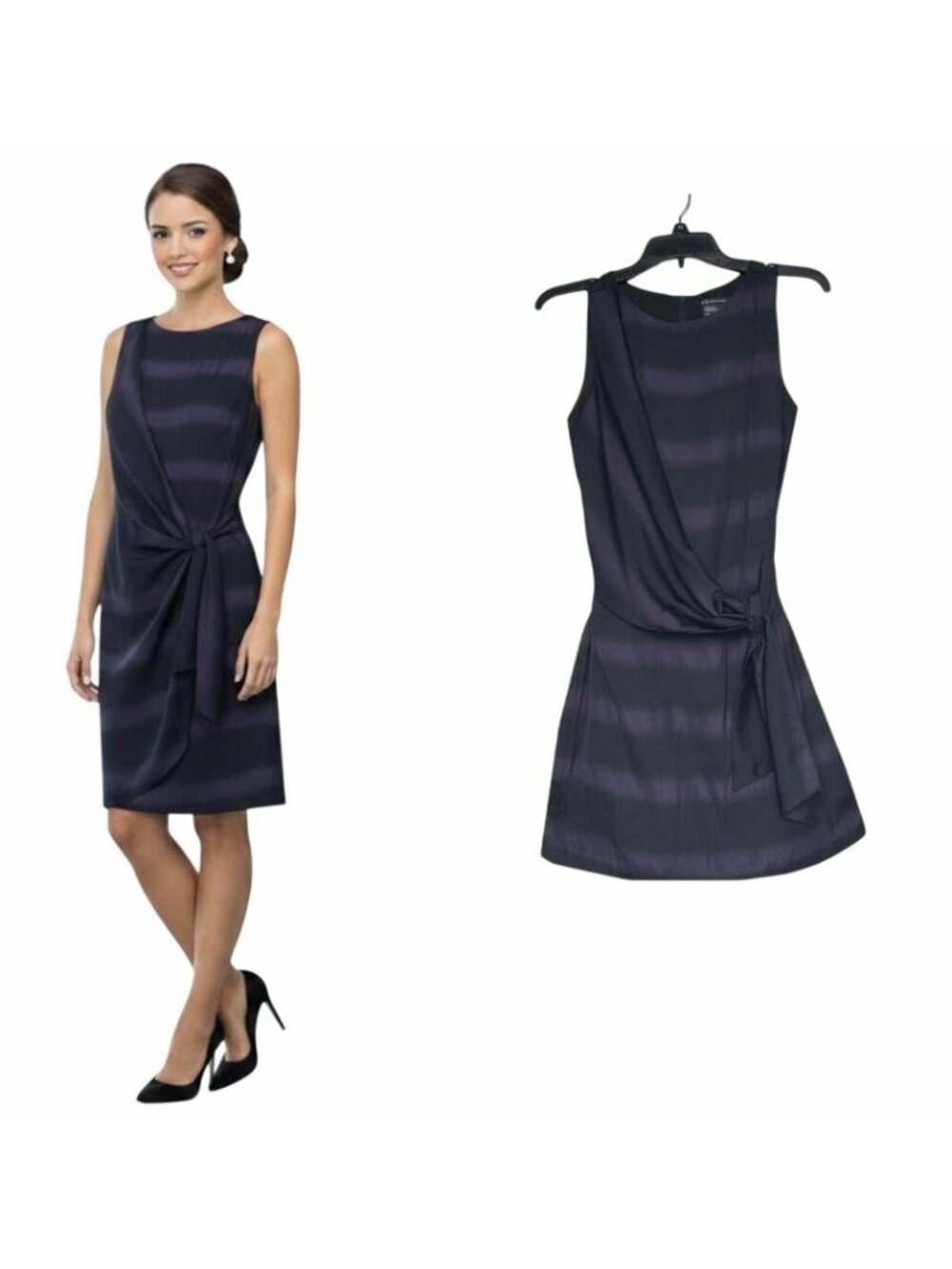 ❤️Armani Exchange Women's Sz S Black Striped Sleeveless Knot Front Formal Dress